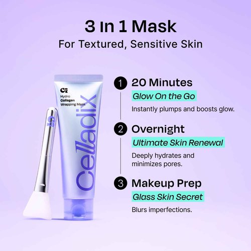 Celladix Hydro Collagen Wrapping Mask – Overnight Hydrating & Firming Peel-Off Face Mask, Vegan Collagen, Niacinamide–Pore Minimizing & Radiance Boost, Korean Skincare, 2.53 Fl Oz (Pack Only)
