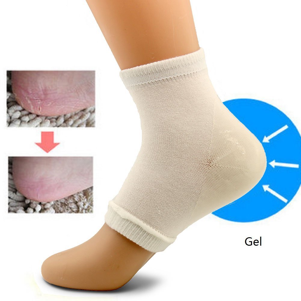 Heel Socks for Dry Cracked Feet Dr.Pedi Moisturizing Socks Toeless Spa Sock for Foot Care Treatment Gel Socks White