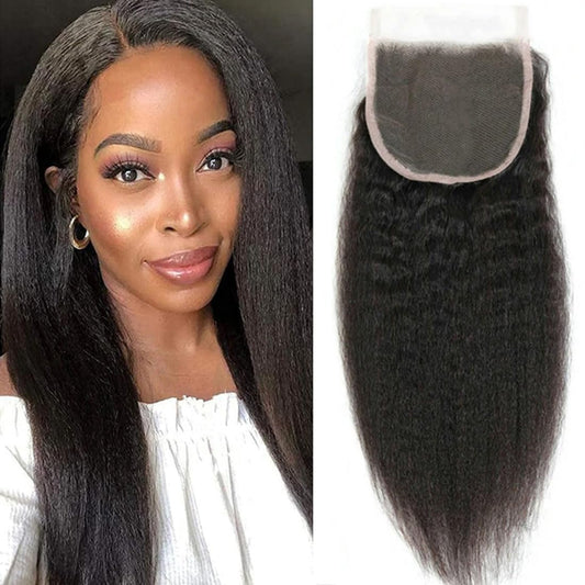 OLFORY 5x5 HD Lace Closure Kinky Straight Closure Human Hair Yaki Straight Closure HD Lace 12A Brazilian Virgin Remy Human Hair Frontal Closure with Bundles 100% Human Hair 12 inch