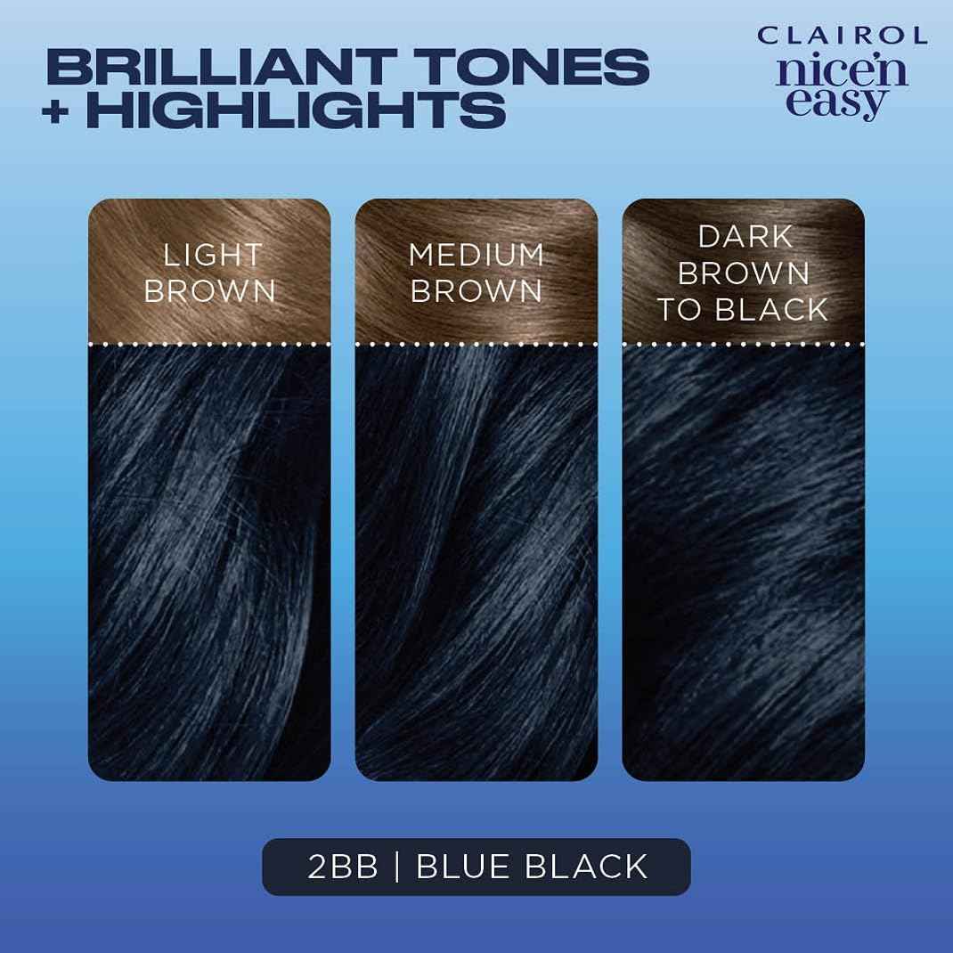 Clairol Nice'n Easy Permanent Hair Dye, 2BB Blue Black Hair Color, Pack of 3