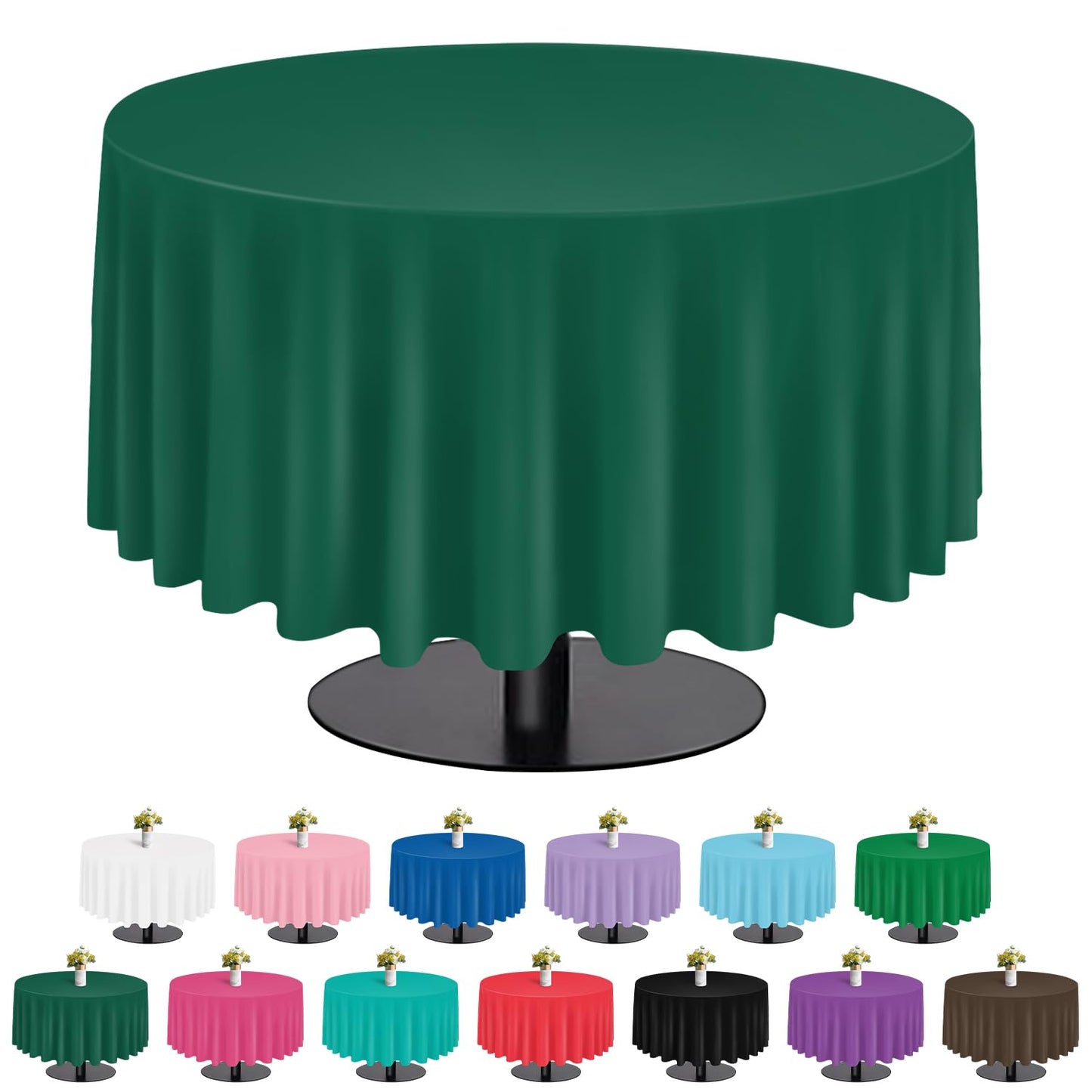 tujol Dark Green 6 Pack Plastic Table Cloth 84", Disposable Round Tablecloth Table Cover, Plastic Table Cloths for Parties