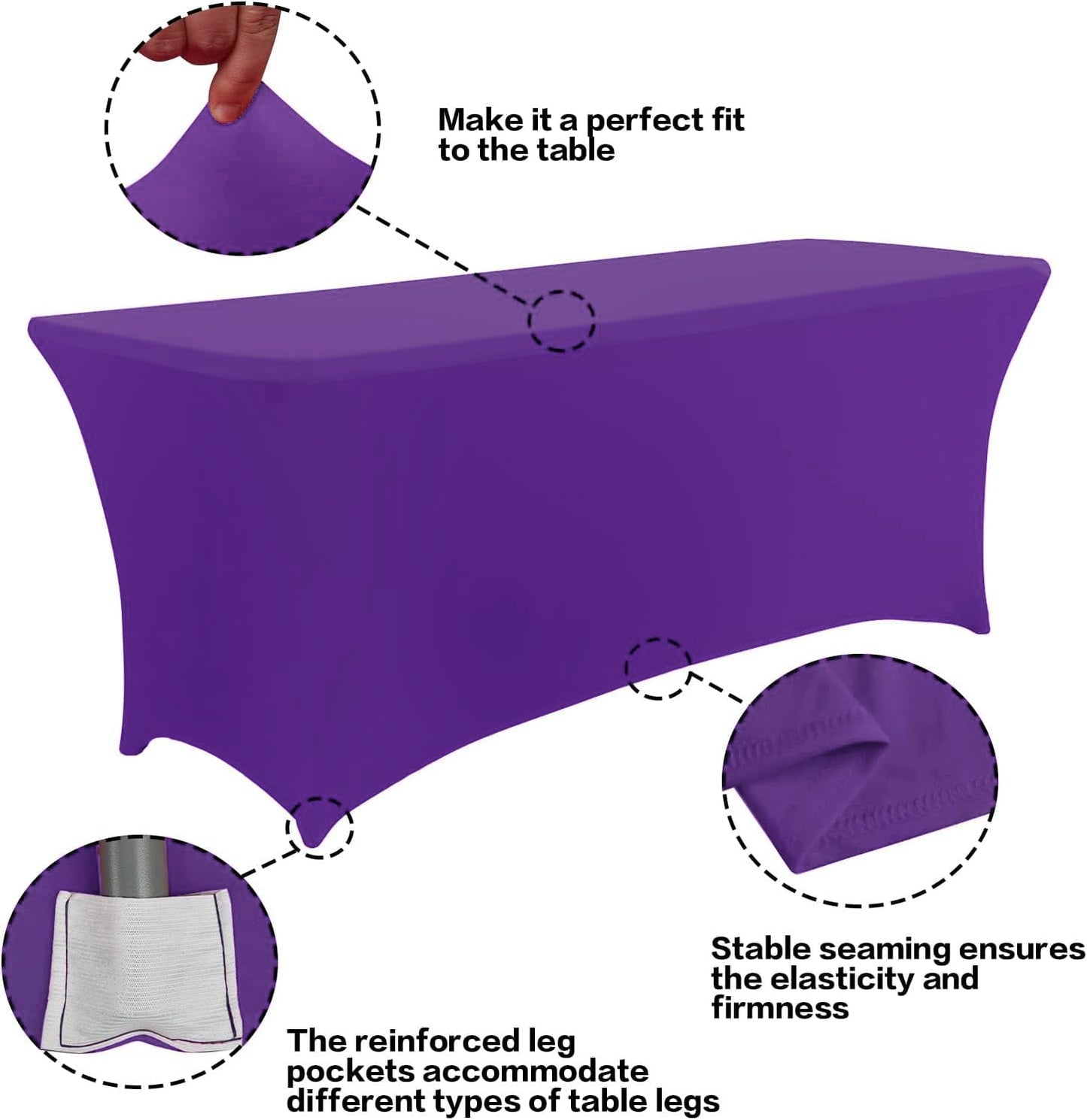 IVAPUPU 4FT Table Cloth for Rectangular Fitted Events Stretch Purple Table Covers Washable Table Cover Spandex Tablecloth Table Protector for Party, Wedding, Cocktail, Banquet, Festival