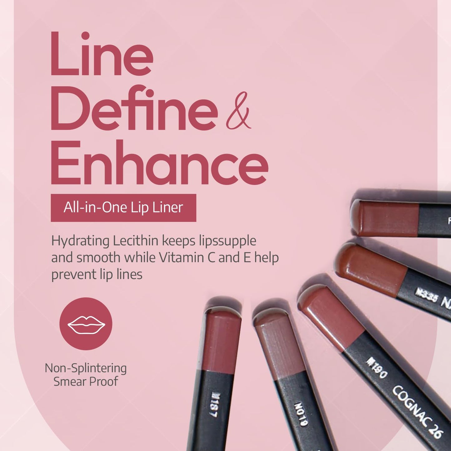 Sorme Waterproof Lip Liner - Non-splintering Smearproof Lip Liner - Revitalizing with Lecithin, Vitamins C and E