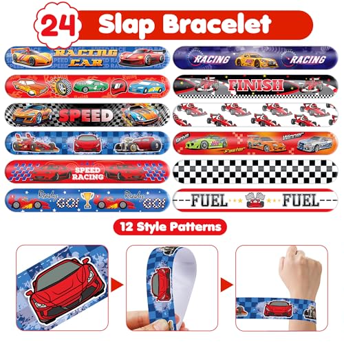 72PC Racing Party Favors Set - 48 Tattoos & 24 Slap Bracelets