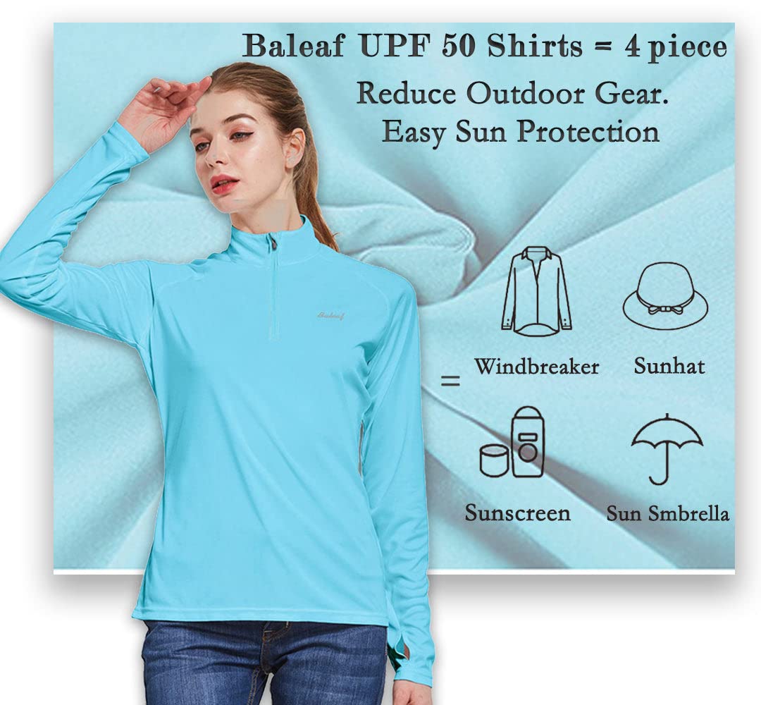 BALEAF Women's Sun Shirts 1/4 Zip Pullover UPF50+ UV Protection Lightweight Quick Dry Golf Hiking Running Workout Tops Blue Size S