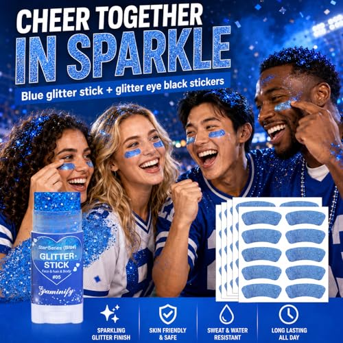 Blue Glitter Stick & Eye Black Stickers Kit - 50 Pcs Waterproof