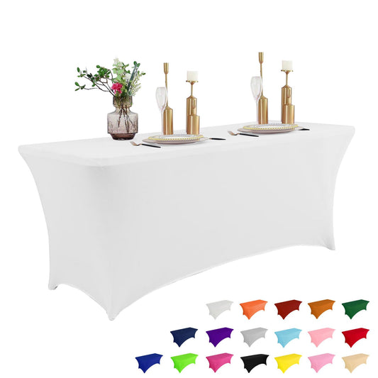 IVAPUPU 4FT Spring Table Cloth for Rectangular Fitted Events Stretch White Table Covers Washable Table Cover Spandex Tablecloth Table Protector for Party, Wedding, Cocktail, Banquet, Festival