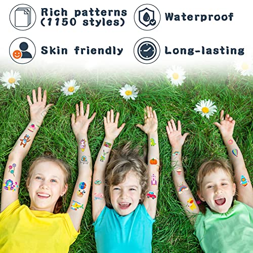 Partywind 100 Sheets Temporary Tattoos for Kids - 1150 Mixed Styles