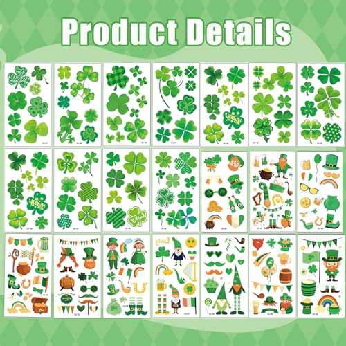 32 St Patrick's Day Temporary Tattoos - Shamrock & Clover Stickers
