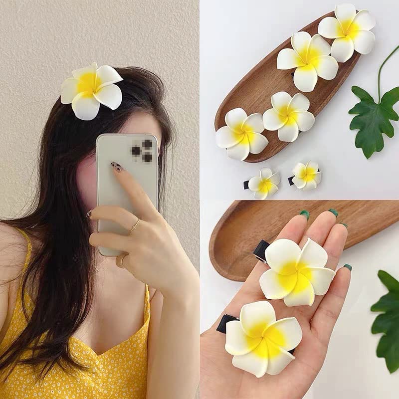 12PCS Women's Grils Hawaiian Plumeria Flower Hair Clips Wedding Bridal Decoration Hairpin Barrette Hair Accessories For Party Beach Holiday (yellow)