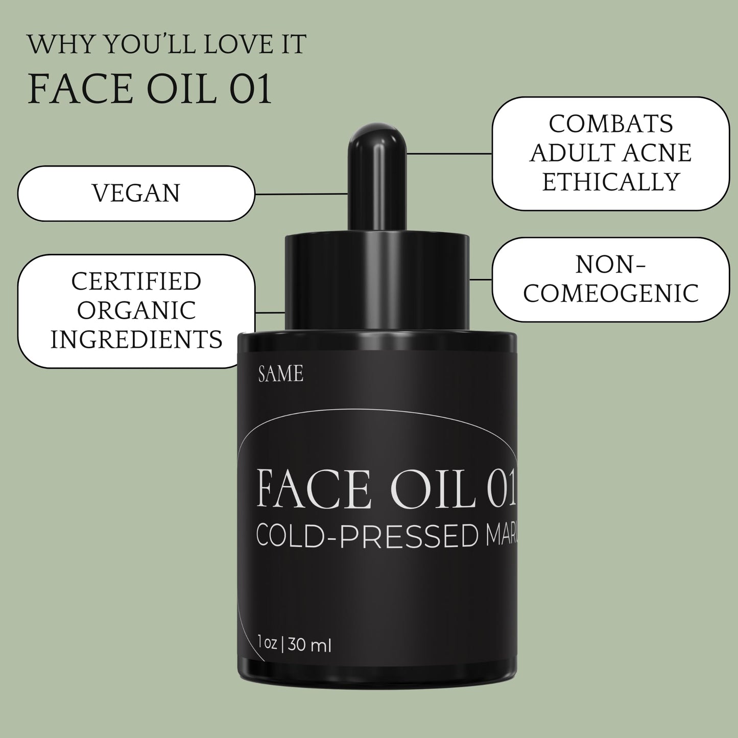 Same Skincare Face Oil 01: Cold-Pressed Marula Oil for Face Skin Care with Omega 6, 9, Antioxidants, Supports Hydration, Skin Barrier, Skin Elasticity, Youthful Glow, Unrefined, Cruelty Free, 1 oz