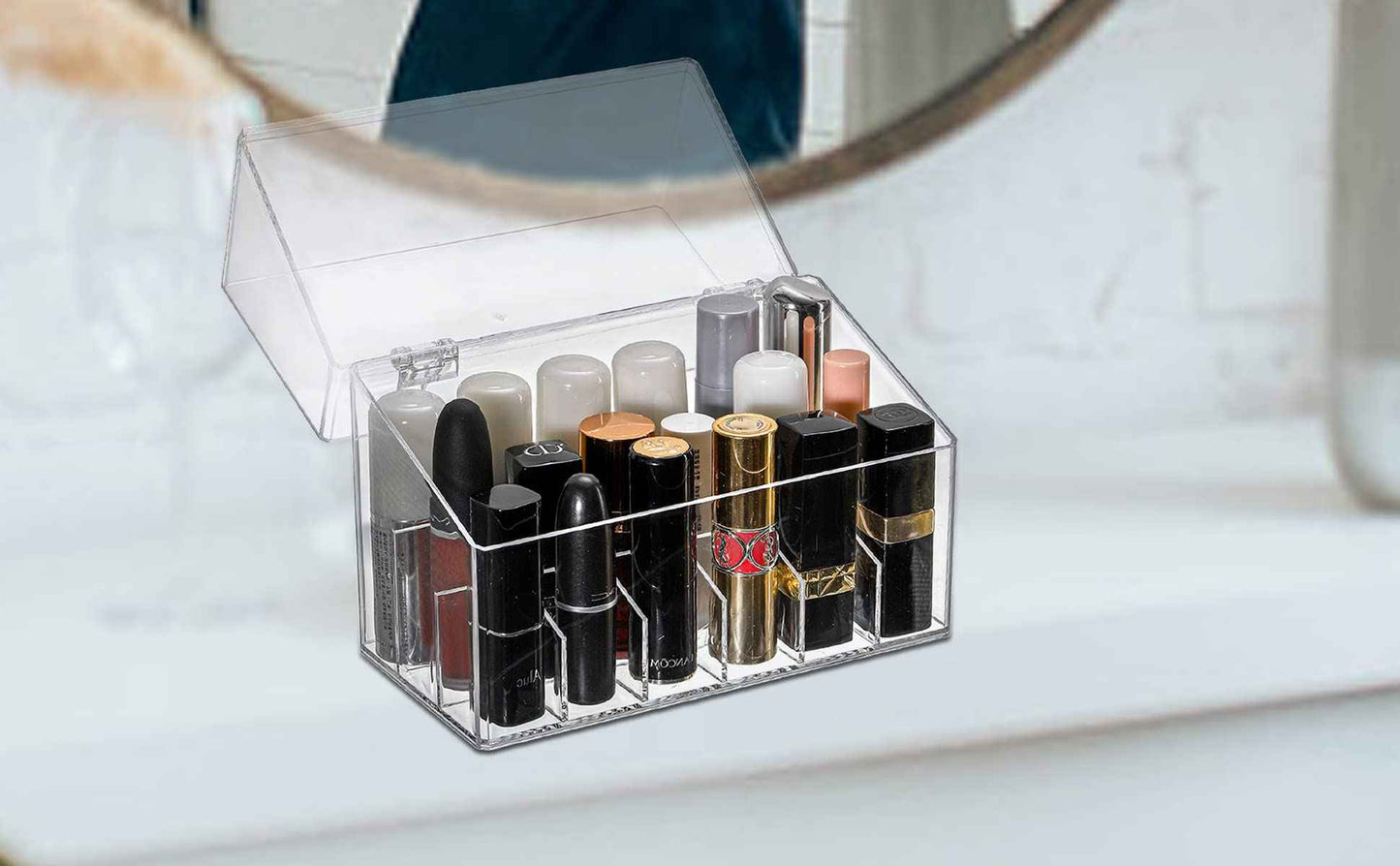 Foraineam 3 Pack Lipstick Holder Organizer with Lid, 18 Spaces Clear Acrylic Lipstick Display Stand Container, Dust-proof Beauty Makeup Storage Case for Cosmetic Dresser Vanity Cabinet Display