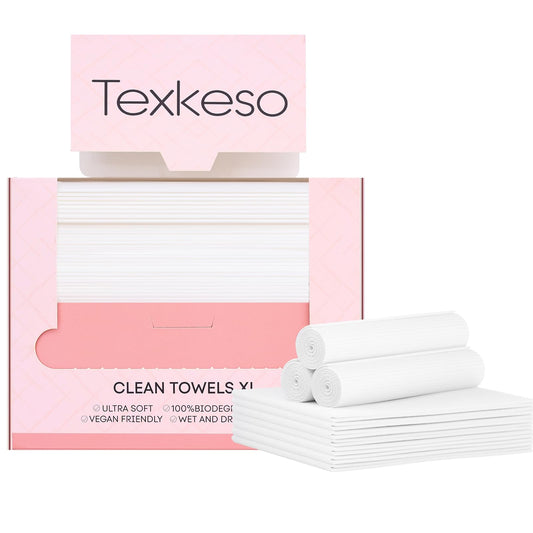 Texkeso disposable face towel,Dry Face Wipes,makeup remover face wash clothes,Biodegradable dry wipes XLarge 50 Count,Thick Soft for Sensitive Skin,Facial Cleansing, Dry Skin Remover 10×12 Inches (1)