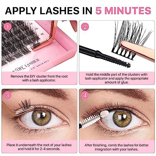 DIY Eyelash Extensions 72 PCs Cluster Lashes Super Thin Band Soft Mixed Tray Wispy Individual Lashes (Fluffy, C-8-16mix)