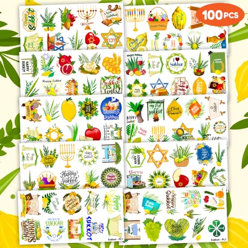 100 PCS Sukkot Temporary Tattoos for Kids Party Favors