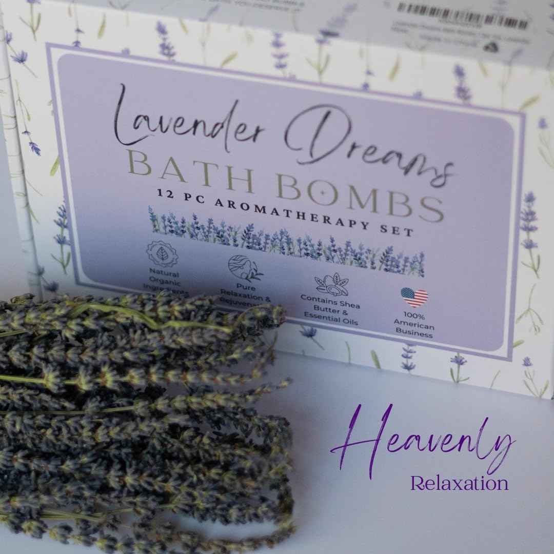 EvolutionUSA Lavender Dreams Bath Bombs for Women, 12 Organic Flower Bath Bombs, Soft Lavender Bath Bombs, Womens Bath Bombs Gift, Lush Bath Bombs for Girls, Relaxing Bathbombs, Bath Balls