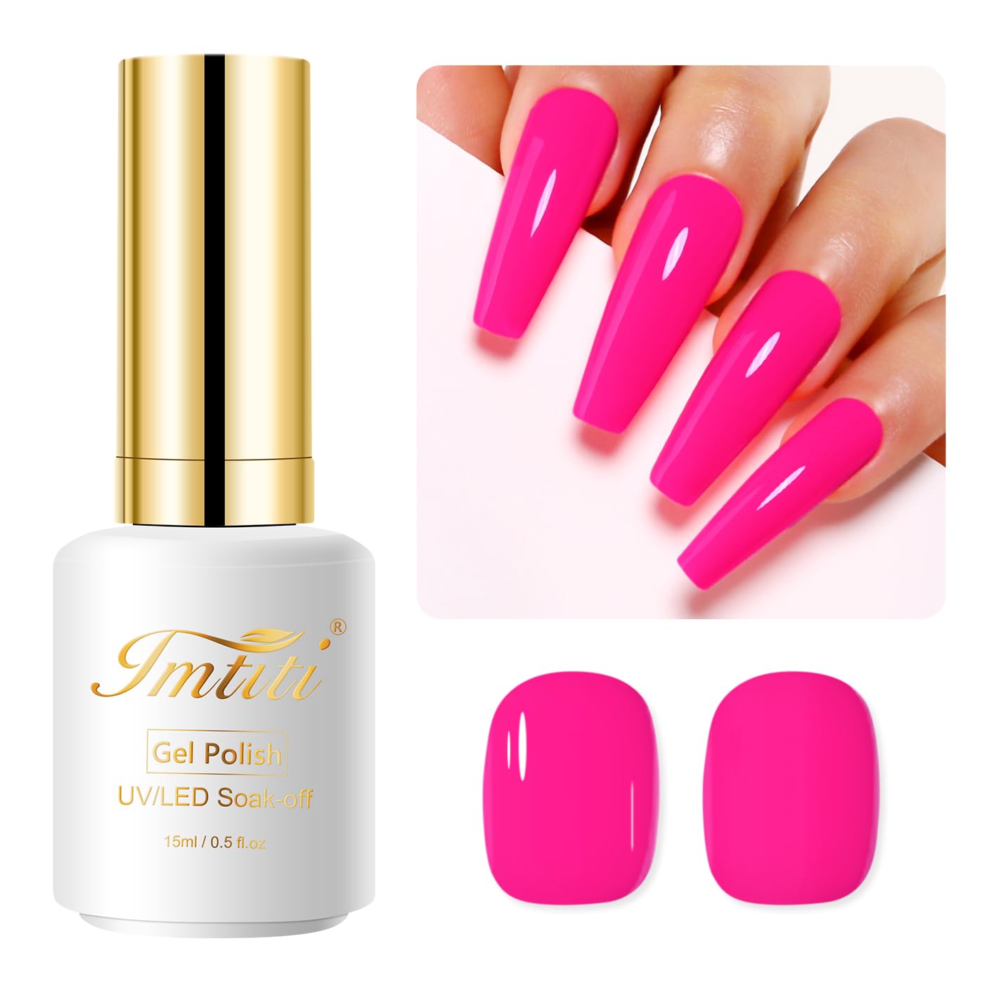 Imtiti Pink Gel Nail Polish, 0.5 Fl Oz Hot Pink Gel Polish Soak Off LED UV Nail Gel Polish Spring Summer Gel Nail Polish DIY Nail Art Starter Manicure Salon Gel Nail Kit