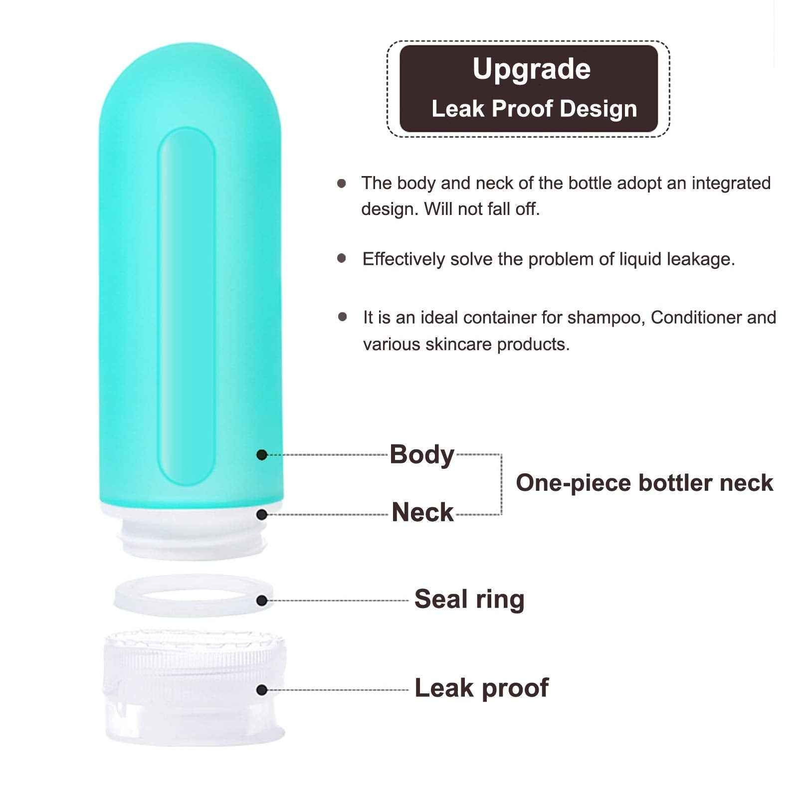 Travel Bottles for toiletries, Tsa Approved 3oz Travel Size Containers BPA Free Leak Proof Refillable Liquid Silicone Squeezable Travel Accessories for Shampoo Conditioner Lotion (4 Bottles + 2 Jars）