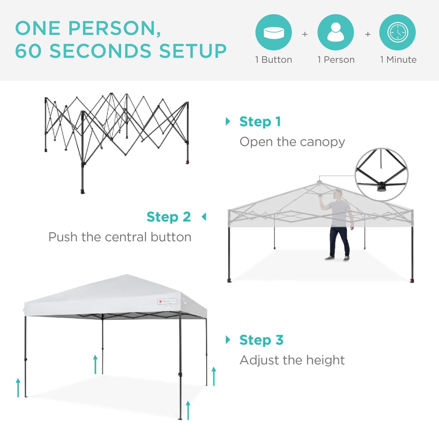 Best Choice Products 8x8ft 1-Person Setup Pop Up Canopy Tent Instant Portable Shelter w/ 1-Button Push, Case, 4 Weight Bags - White