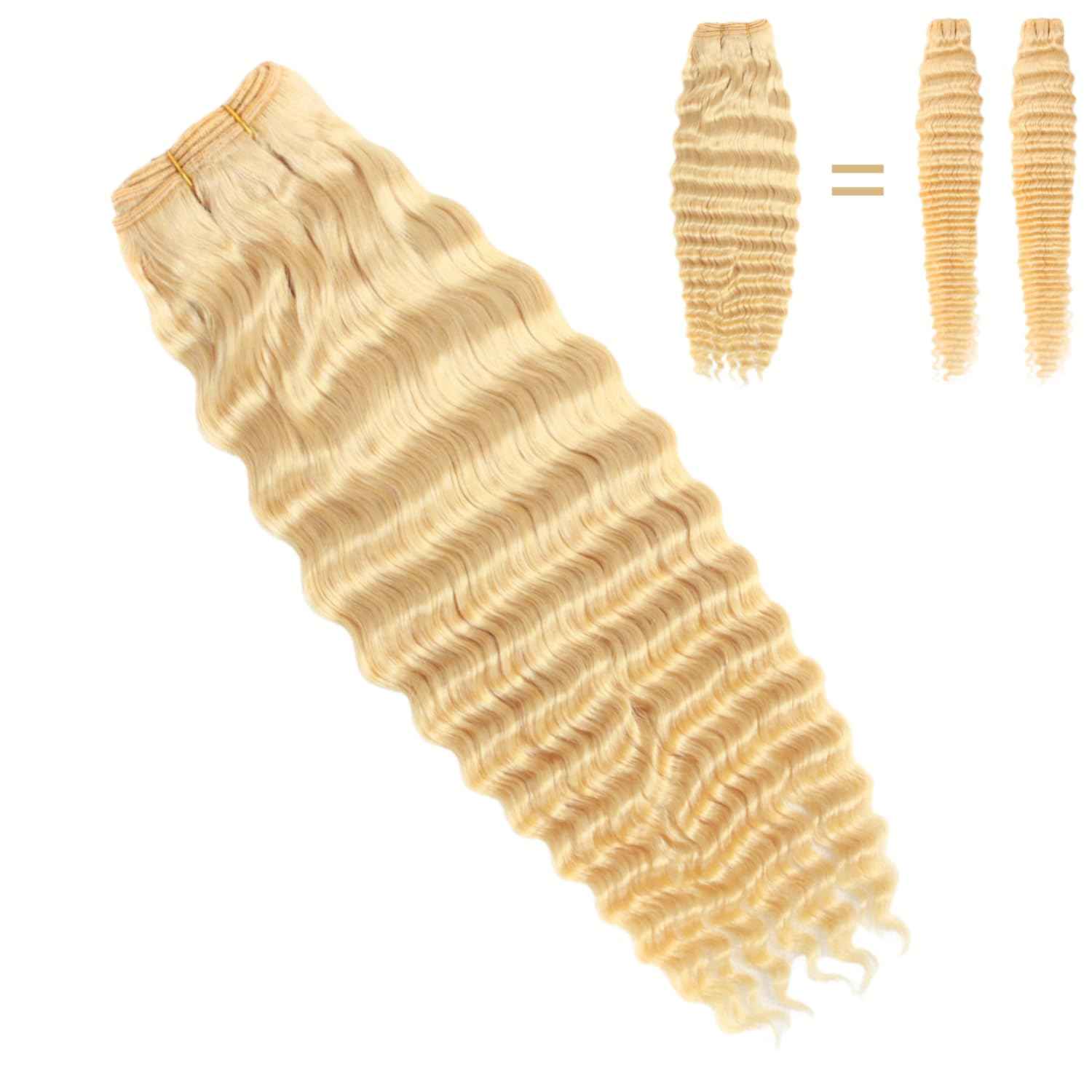 12A 613 Blonde Deep Wave Human Hair Bundles 18Inch 100% Unprocessed Brazilian Virgin Hair Extensions, Soft Double Weft Weave Curly Deep Wave Bundles Human Hair for Women (18inch)