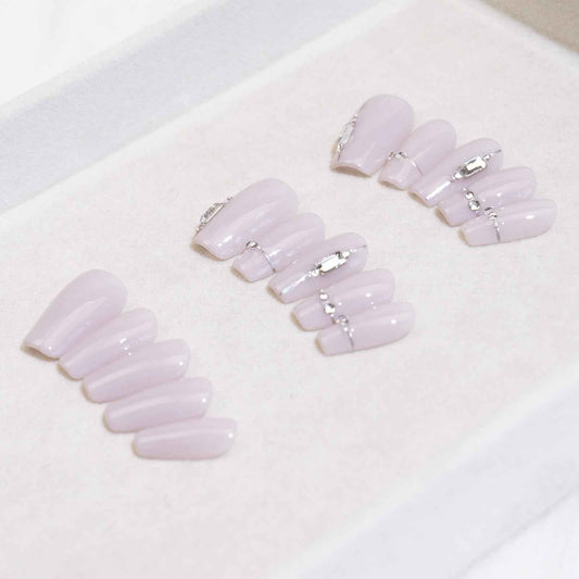 Light Rain Medium Size Hand-made Press on Nails, 3D Gel UV Finished False nails with Design by Professional Manicurist