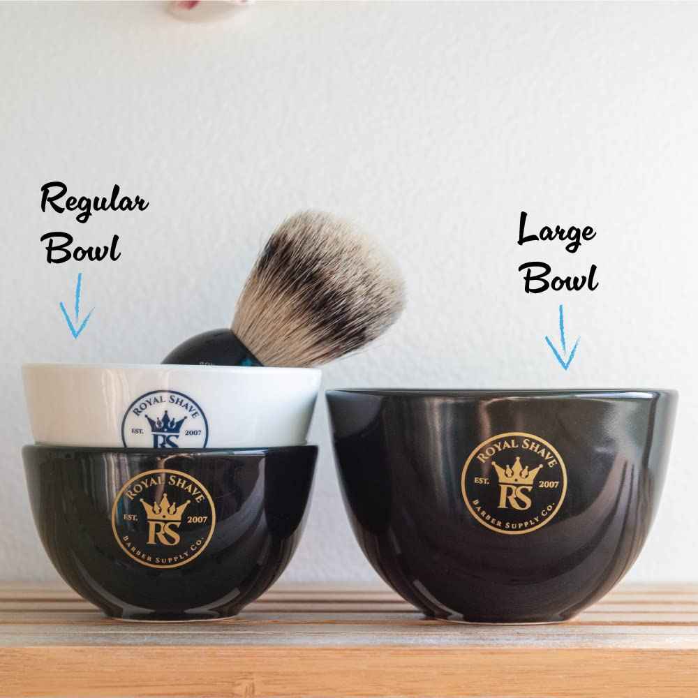 ROYAL SHAVE Ceramic Textured Shaving Bowl – Shave Soap & Shaving Cream Dish, Textured for Rich Lather – LARGE (Black)