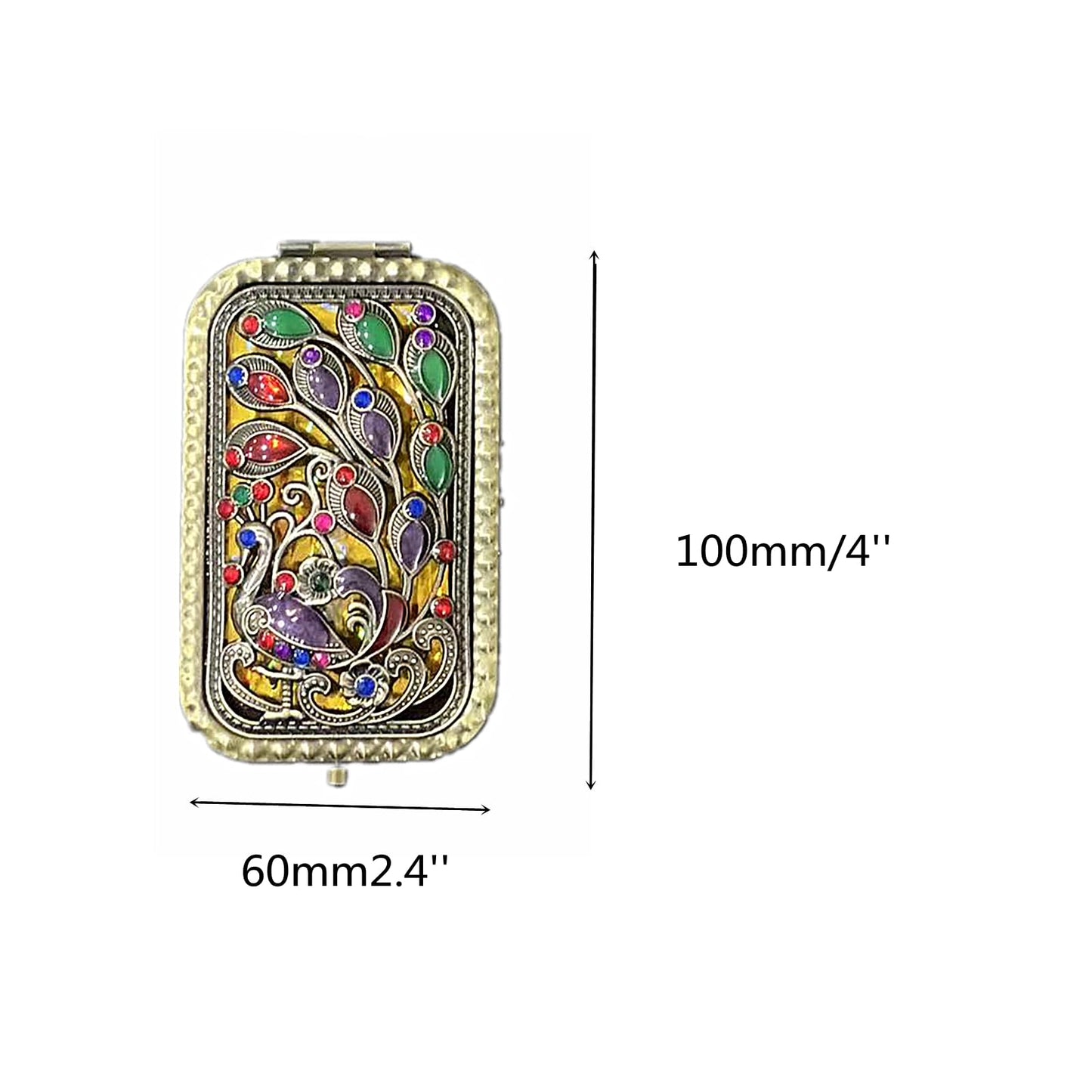 TANG SONG 6PCS Vintage Peacock Pattern Cosmetic Makeup Pocket Purse Magnification Jewel Mirror (6 Different Patterns)