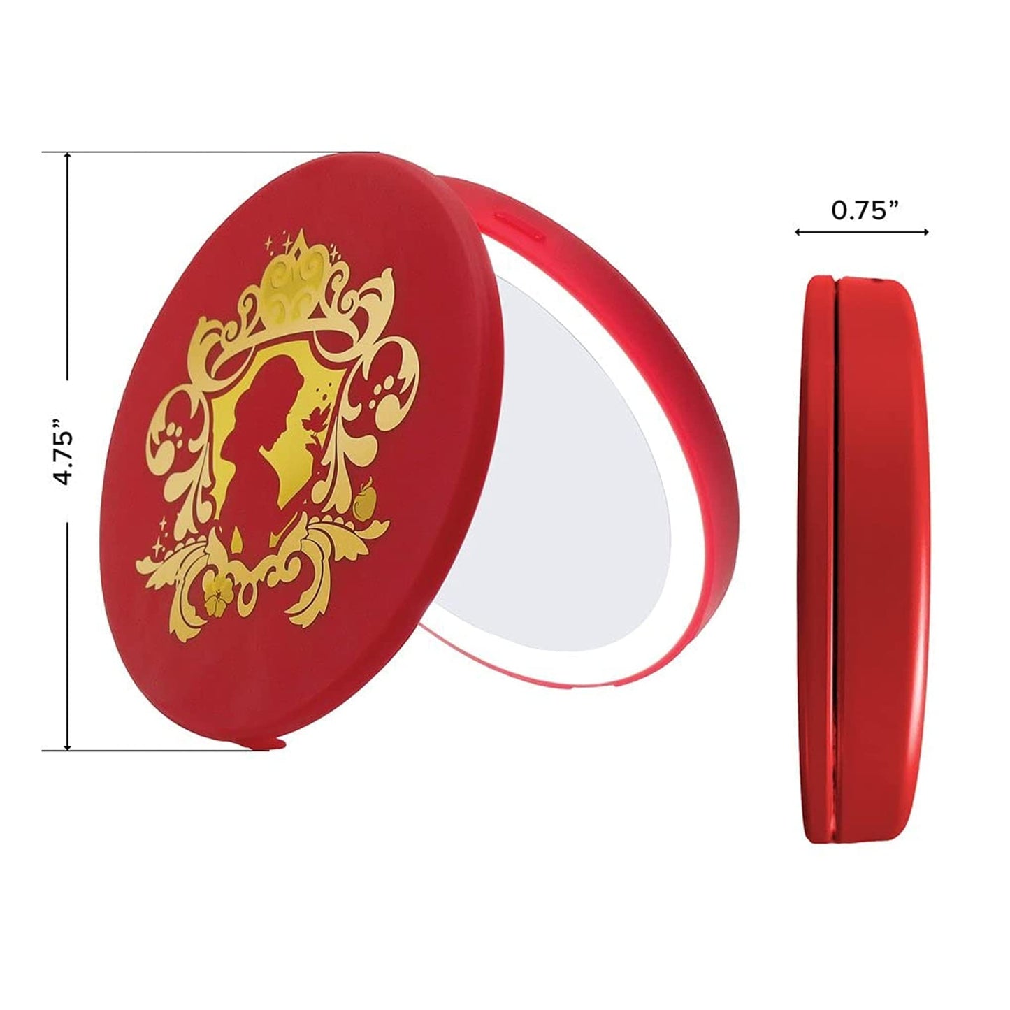 Impressions Vanity Disney Princess Snow White Compact Mirror with LED Light, Round Lighted Vanity Makeup Mirror with USB and Folding Magnify Top Glass
