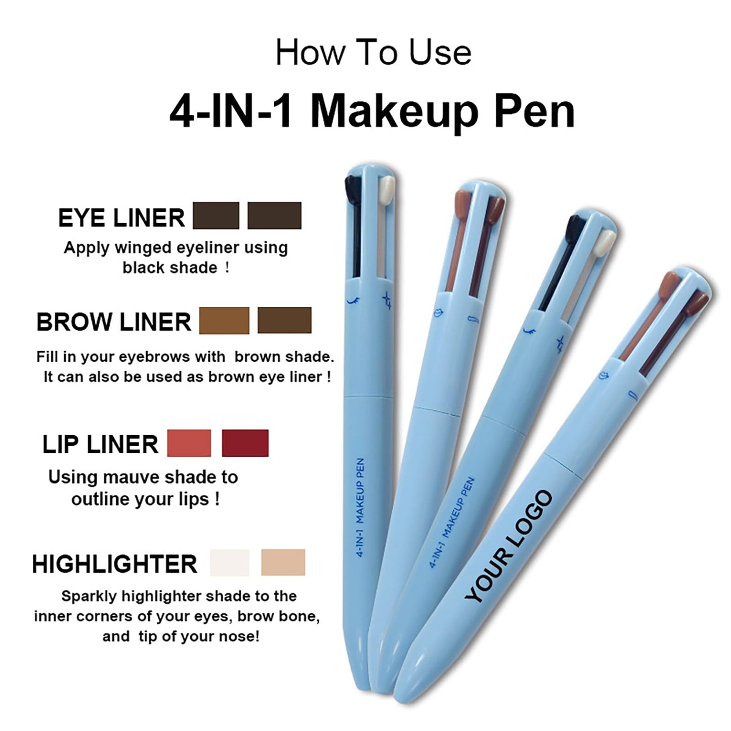 MKNZOME 4 in 1 Makeup Pen, Eyebrow Contour Eyebrow Pencil Eyebrow Pen Makeup Pencil 4 in 1(Eye Liner, Brow Liner, Lip Liner, Highlighter) Beauty Touch Up 4-in-1 Makeup Pen Compact for Travel, 2 Count