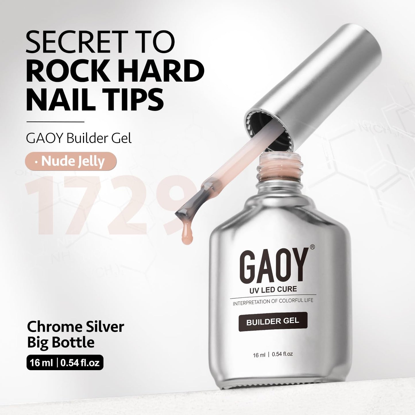 GAOY Builder Gel for Nails, 16ml Nail Strengthener in a Bottle, Nail Extension Hard Gel, Soak Off Long Lasting UV Gel, 1729 Nude Jelly, Base Coat Top Coat Needed