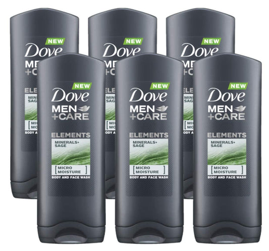 Dove Men Care Body & Face Wash, Minerals and Sage - 13.5 Fl Oz / 400 mL X 6 Pack Case, Made in Germany