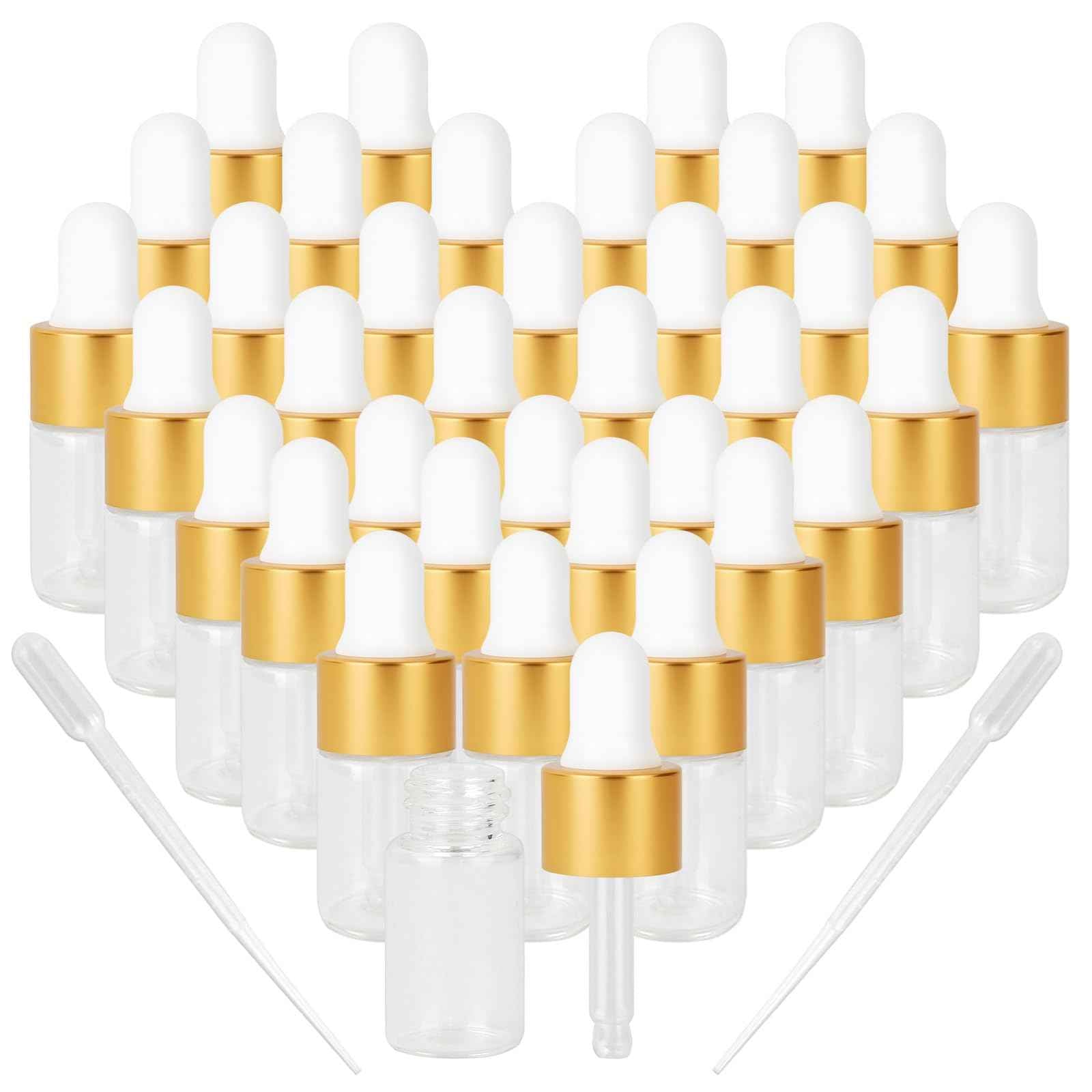 AGZHTYJQ 36pcs 3ml Mini Cuticle Oil Dropper Bottle Serum Travel Container Clear Glass Dropper Bottle For Perfume Cosmetics Liquid Aromatherapy Lab Sample Bottles With 2 Droppers