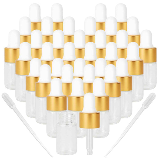 AGZHTYJQ 36pcs 3ml Mini Cuticle Oil Dropper Bottle Serum Travel Container Clear Glass Dropper Bottle For Perfume Cosmetics Liquid Aromatherapy Lab Sample Bottles With 2 Droppers
