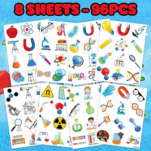 96 Piece Science Temporary Tattoos for Kids Birthday Party Favors