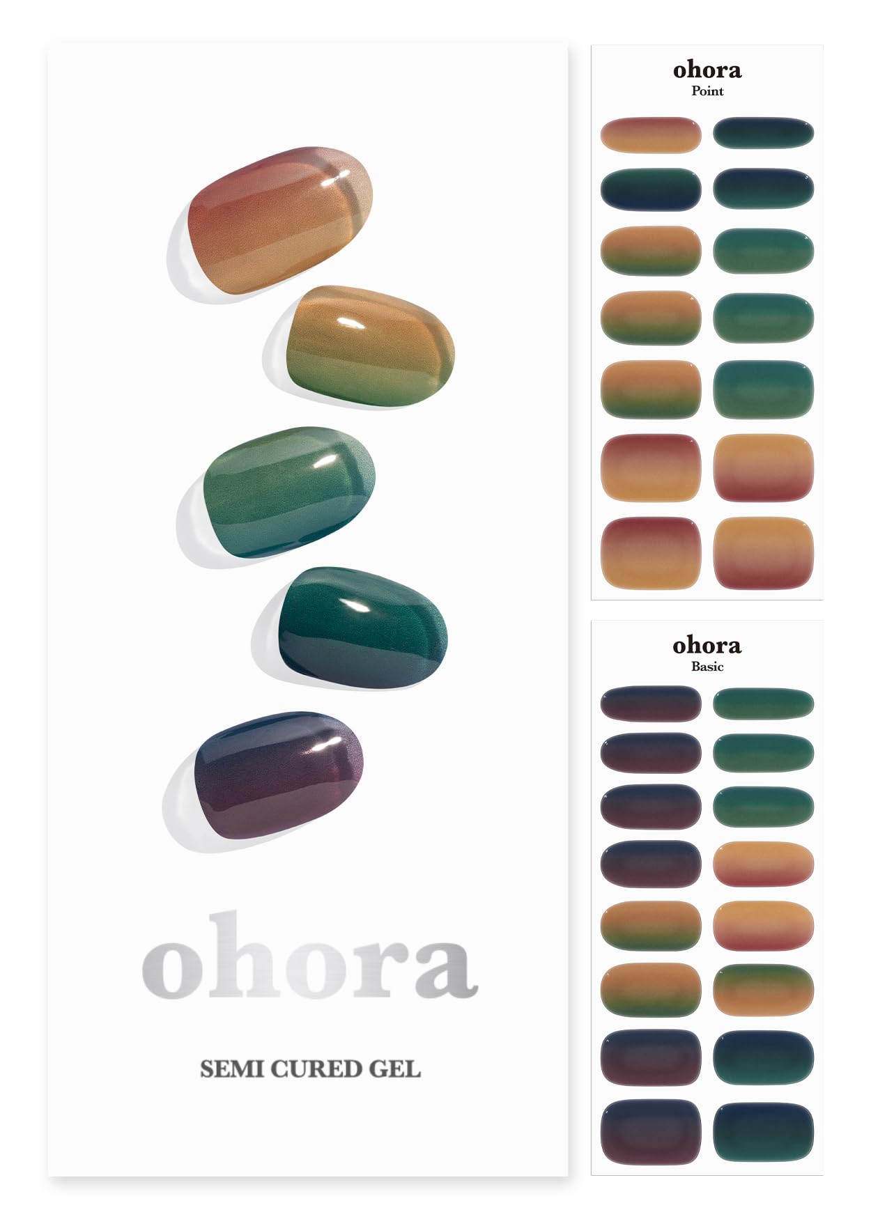 ohora Semi Cured Gel Nail Strips (N Autumn Ombre) - Green/Brown, Ombre, Works with UV/LED Lamps, Salon-Quality, Long Lasting, Easy to Apply & Remove - Includes 2 Prep Pads, Nail File & Wooden Stick