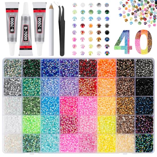 Canvalite 40000 Pcs Multicolor 3mm Rhinestones with B7000 Glue