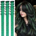 24-Inch Green Hair Tinsel Clip-Ins - 18 Pcs Heat Resistant Extensions