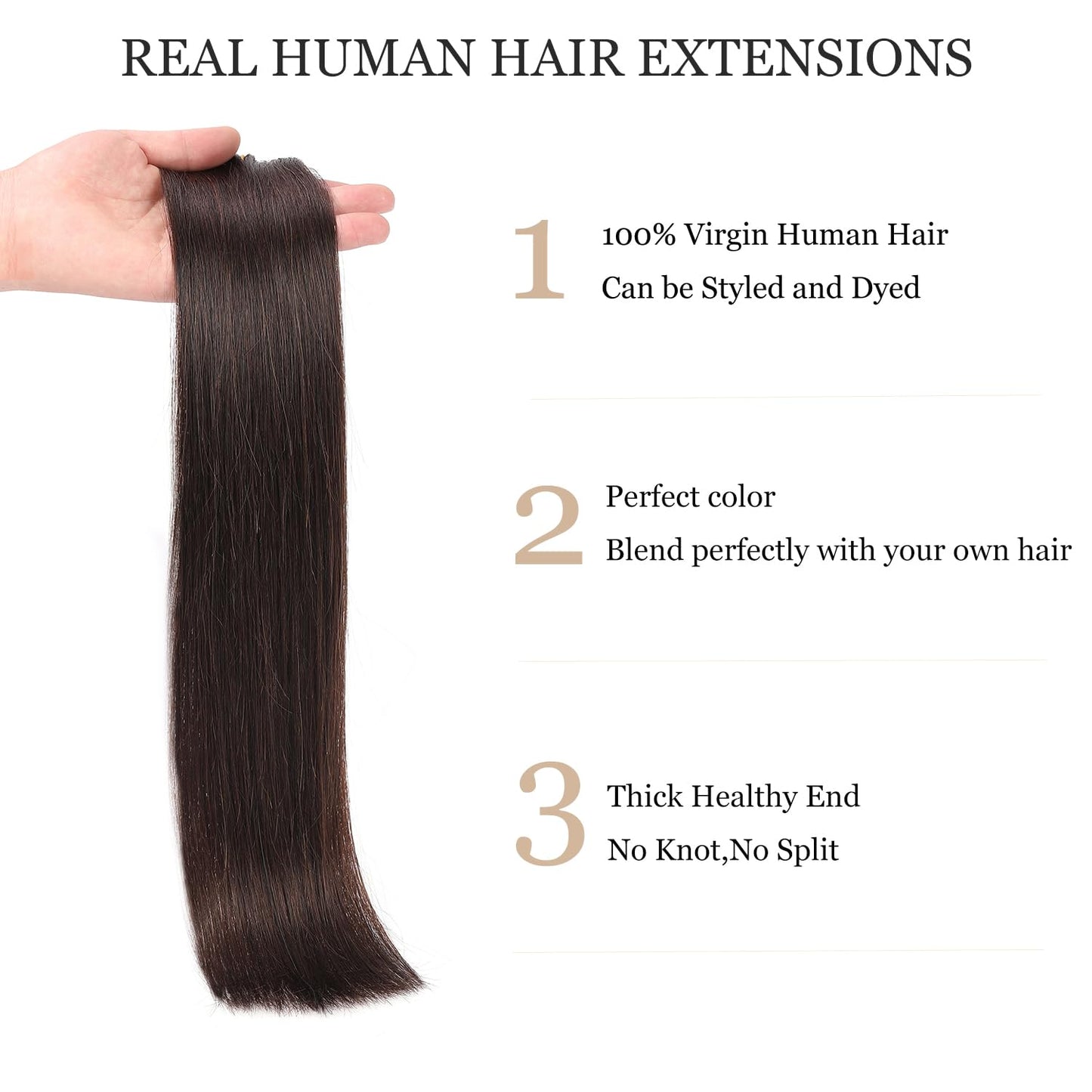 Clip In Human Hair Extensions,Double Weft Remy Hair Clip in Extensions 70g 7pcs Silky Straight 12inch Human Hair Clip In Extensions Dark Brown Hair Extensions