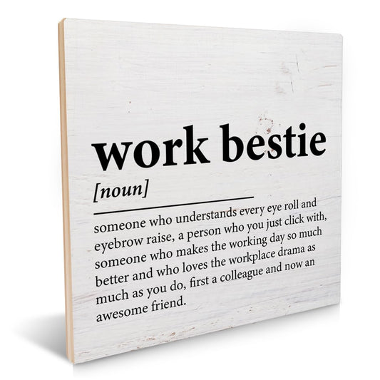 Work Bestie Gifts for Women Coworker Bestie Leaving Gift Thank You Gift Work Bestie Definition Wood Signs Plaque Keepsake Desk Decor for Birthday Christmas Retirement 6.2 X 6.2 Inches