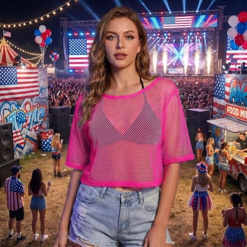 Neon Mesh Top for Women, Fishnet Shirt, Rave Outfits Festival Club