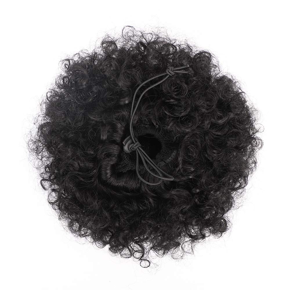 Yinmei Baibian Afro Puff Drawstring Ponytail Kinky Curly Bun Hair Synthetic Short Extensions Hairpieces Updo Hair for Black Women Girls(1B)