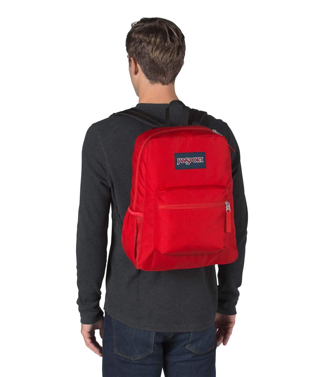 JanSport Cross Town Backpack 17" x 12.5" x 6" - Simple Bag for Everyone with 1 Main Compartment, Front Utility Pocket - Premium Class Accessories - Red Tape