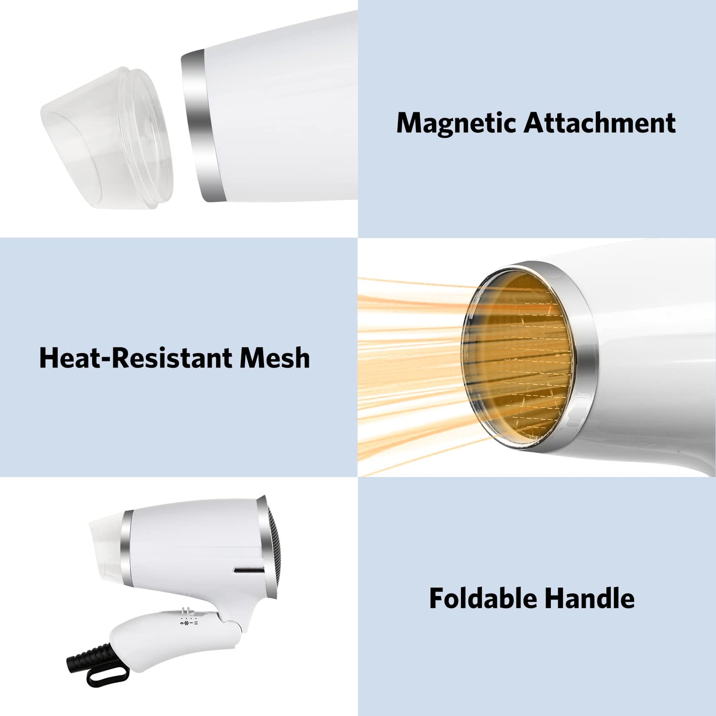 Travel Hair Dryer 1200W Folding Handle Lightweight Blow Dryer,Smart Portable 3 Heat Settings Professional Compact Hair Dryer,Fast Drying for Women