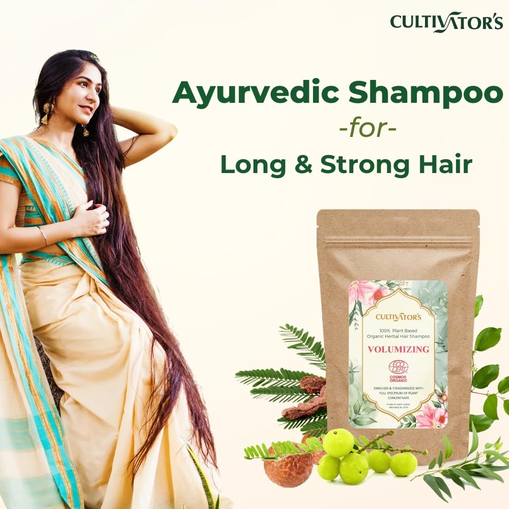 Cultivator's Volume Shampoo for hair wash with Amla, Reetha, Shikakai Powder |Dry Shampoo | Certified Organic| Hair Cleansing|100% Natural Indian Herbs for Hair Growth - 8.81 oz