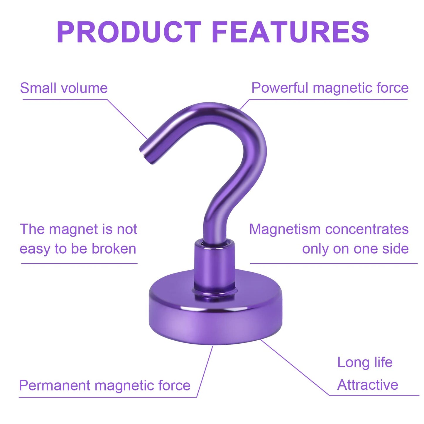 DIYMAG Magnetic Hooks, 30Lbs Strong Heavy Duty Cruise Magnet S-Hooks for Classroom, Fridge, Kitchen etc, (6 Pack-Purple)