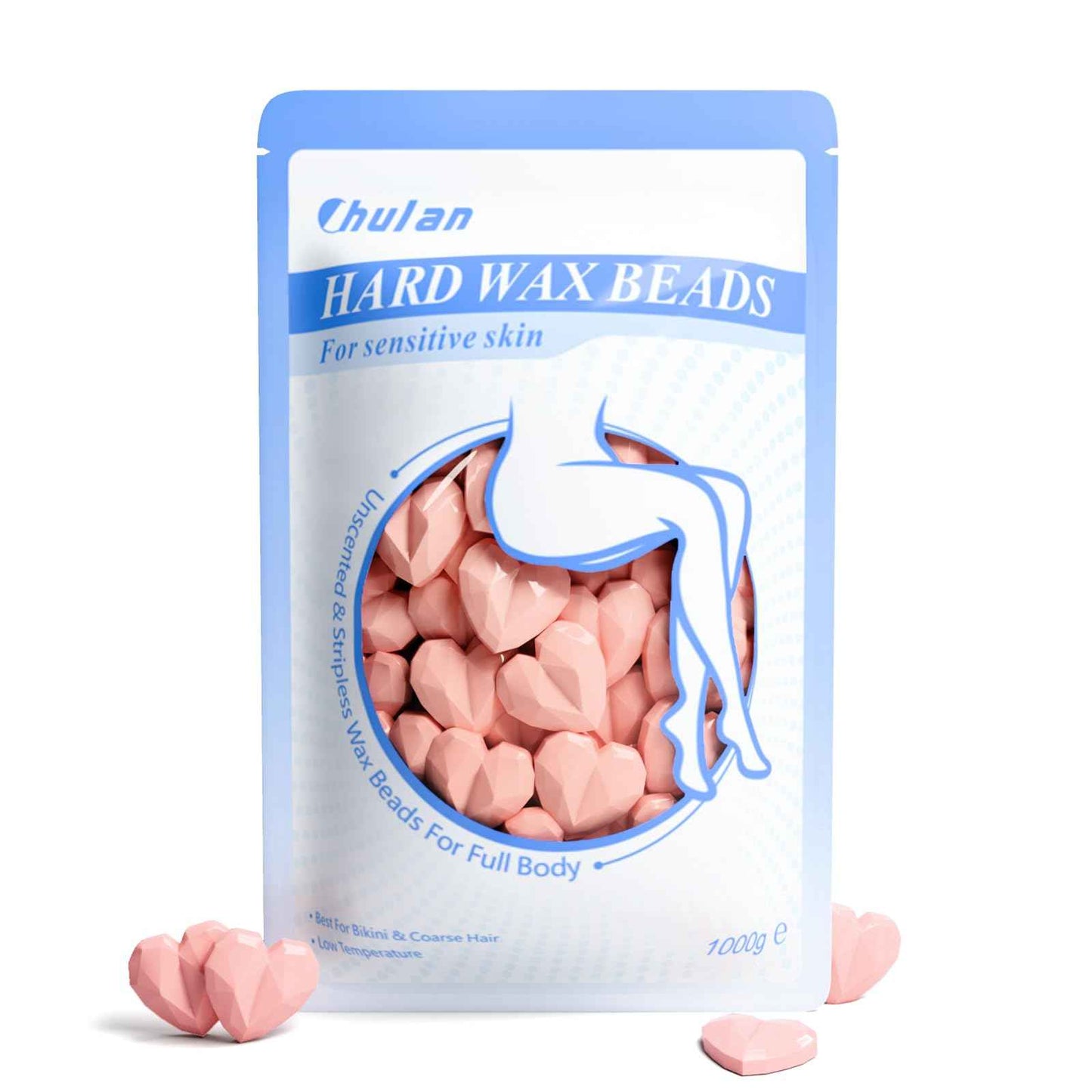 Chulan Hard Wax Beads, 1000g Heart Wax Beans for Sensitive Skin, Hypoallergenic Unscented Waxing Beads for Coarse Hair Removal, Body, Brazilian Waxing, Facial, Bikini, Legs, Armpits Women Home Pink
