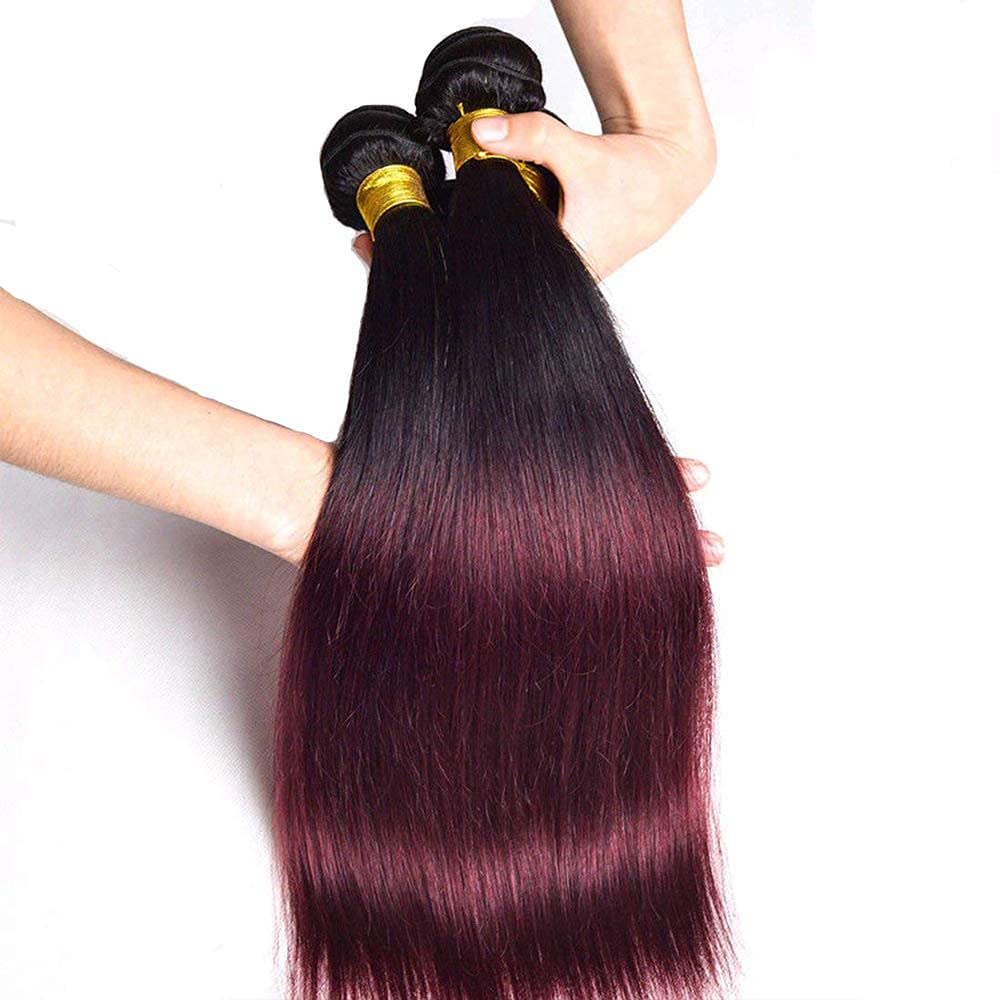 24 26 28 Inch Burgundy Human Hair Bundles Ombre 1b99j Bundles Brazilian Straight Remy Hair 3 Bundles Red Straight Bundles Human Hair Double Weft Hair Extensions for Black Women 100g/Pc