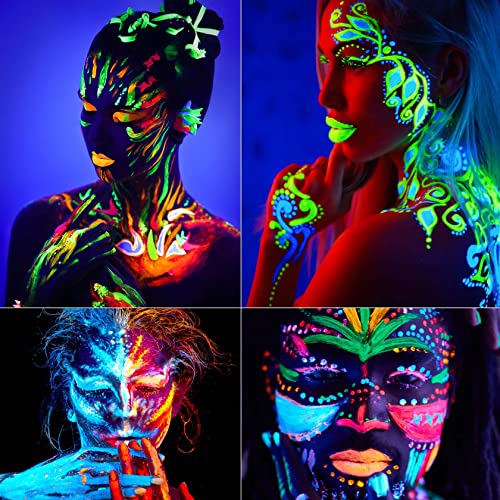 6 Color Glow in the Dark Face & Body Paint Set - Neon Makeup