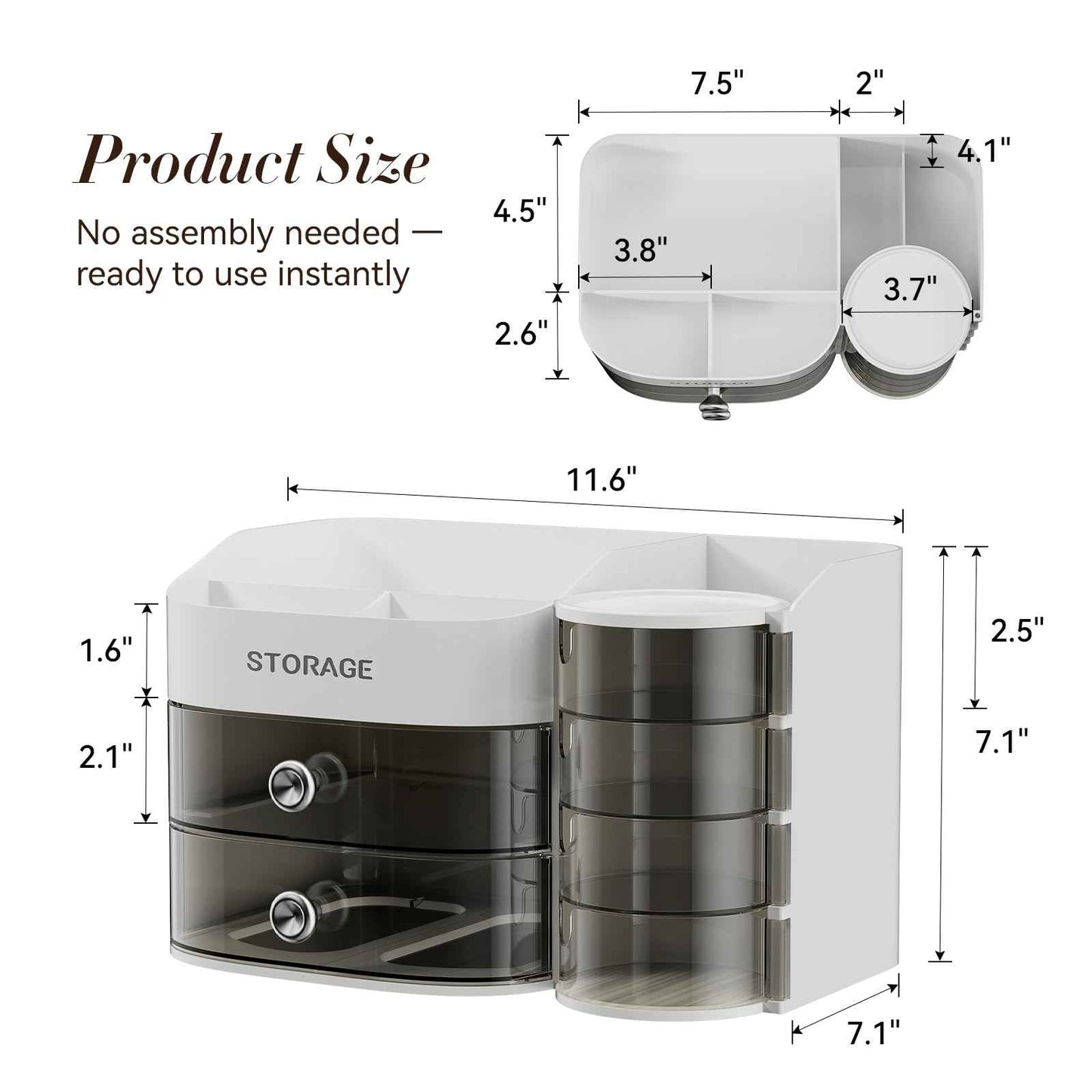 LAMU Makeup Organizer Countertop, Cosmetic Storage for Dresser Bathroom Countertop, Include 4-Tier Rotating Jewelry Box for Brushes, Skincare, Perfume, Jewelry Organizer, Ideal Christmas Gifts, White