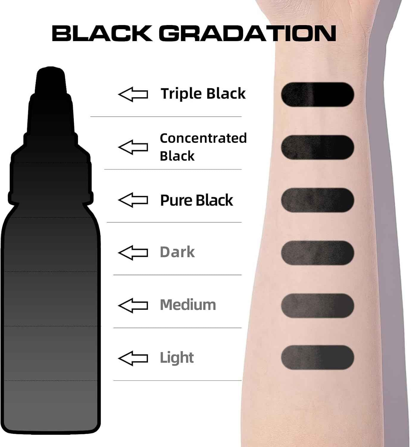 CNC 8oz Black Tattoo Ink Set 240ml Pure Black Vegan-Friendly Pigment Professional Tattoo Supplies for Lining, Shading, Blending Premium Skin-Safe Inks TI6003-240-001